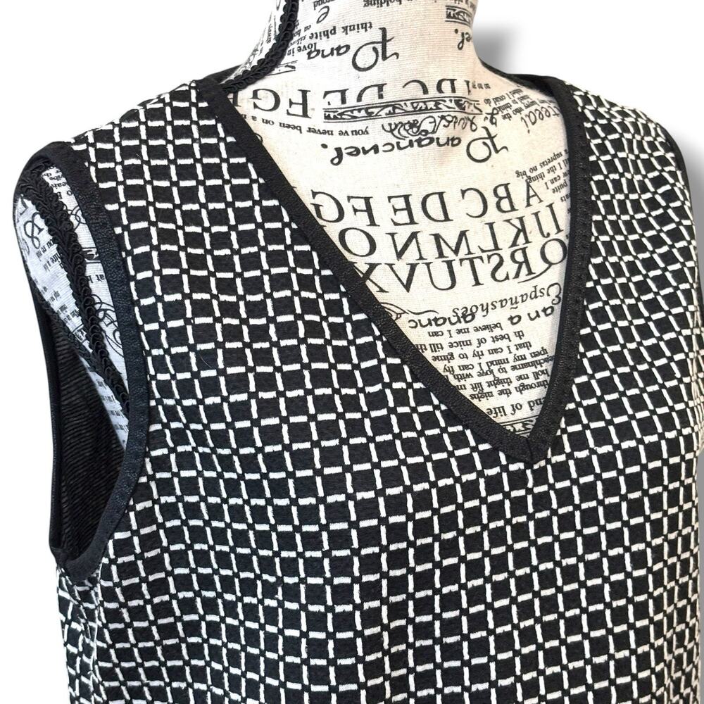 Max Studio Black Check Cotton Knit Sleeveless Sheath Dress $118 Retro NWT Size M - Picture 3 of 7